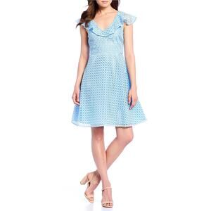Draper James NWOT Sky Blue Summer Party Dress Eyelet Lattice Lace Fit & Flare 4